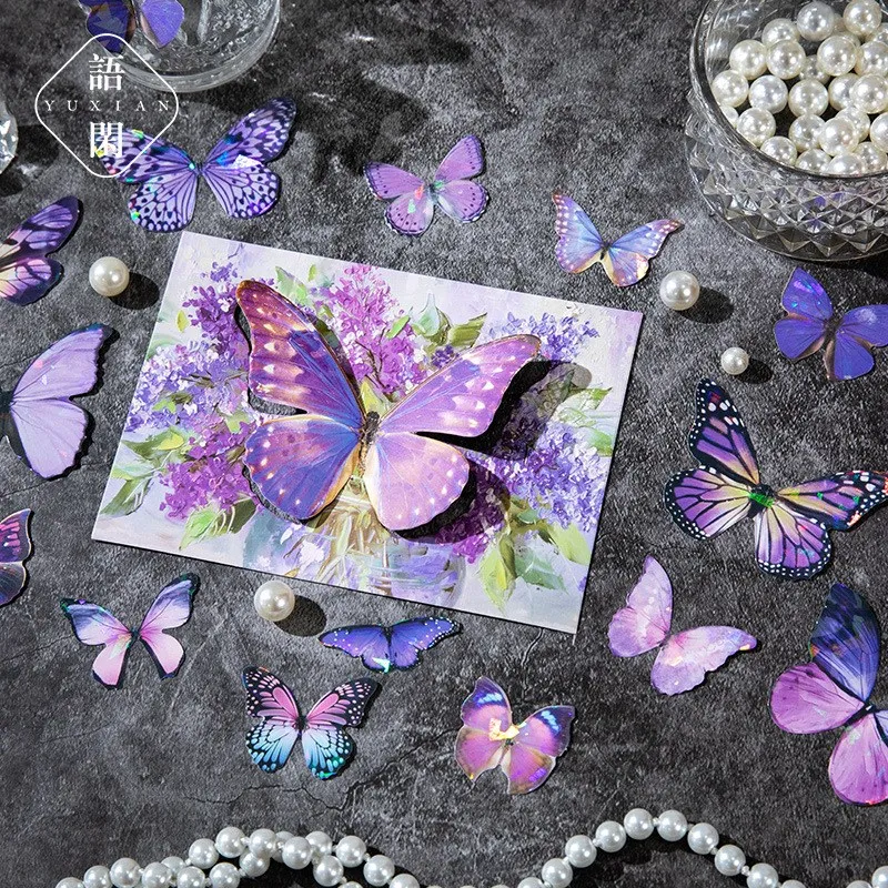 10 pcs Butterfly Stickers Set Transparent Colorful Butterflies Resin Stickers Decals for Nature Scrapbook Supplies