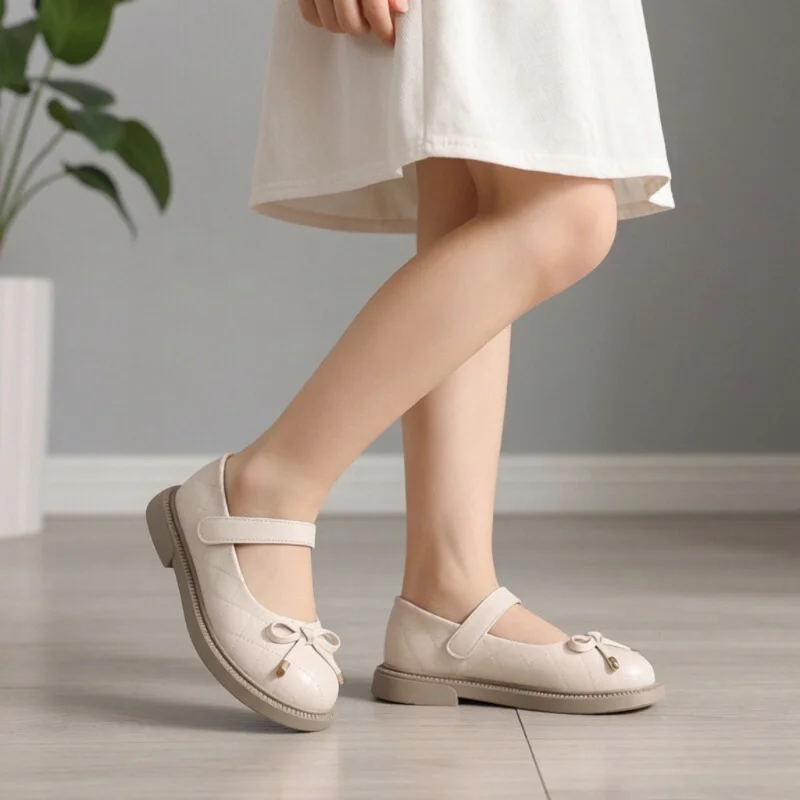 

Fashion Girls' PU Leather Shoes New Spring Children's Shallow Mouth School Student Shoes Bow Baby Girl Soft Sole Princess Shoes
