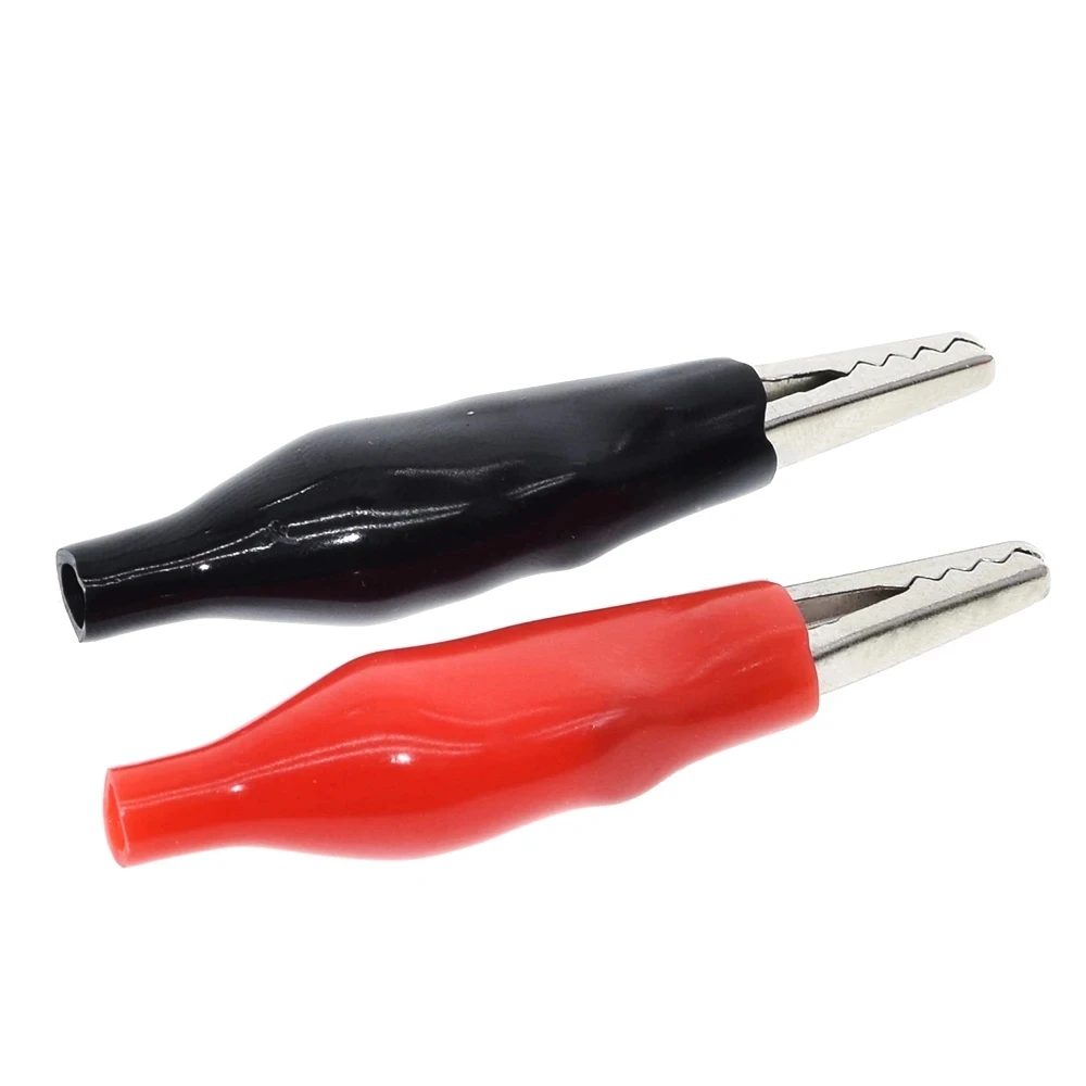 Pinza de cocodrilo de Metal G98, pinza eléctrica para prueba, medidor de sonda, color negro y rojo con Bota de plástico nominal, 28MM, 10 unidades por lote