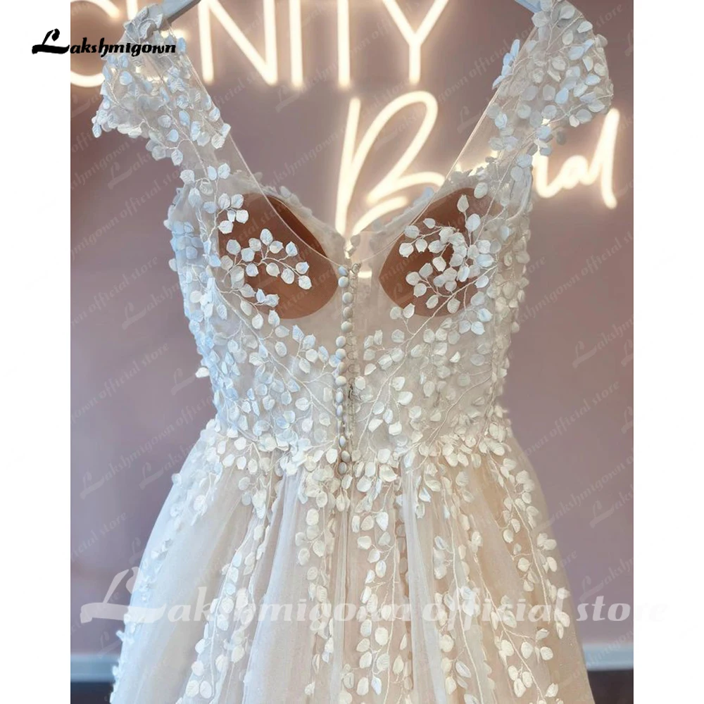 Lakshmigown princesa vestidos de casamento personalizado com decote em v mangas boné vestidos civil boho vestido de noiva botões ilusão volta