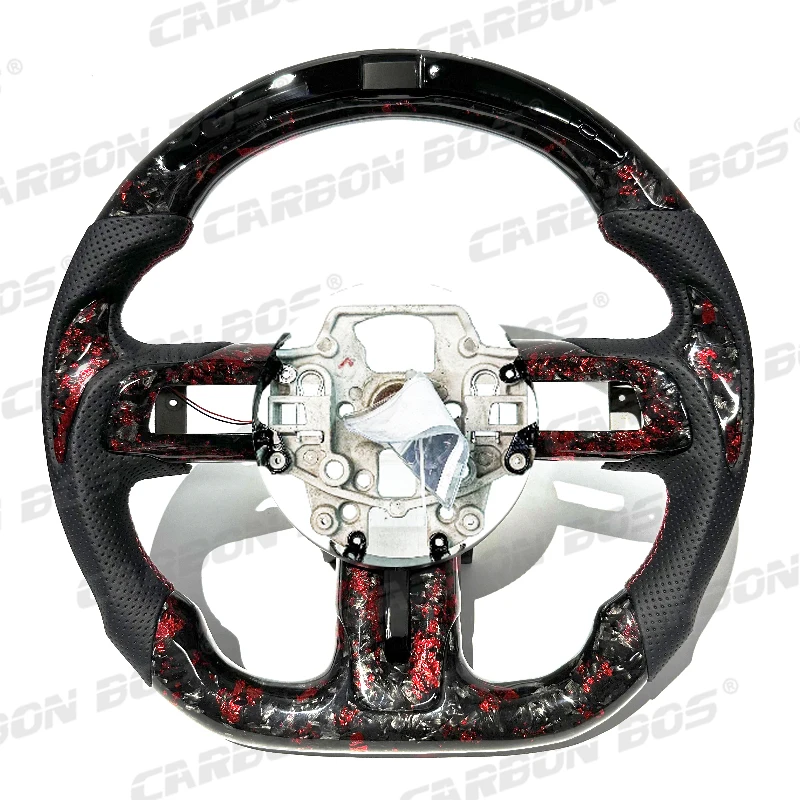 

With LED Light for Ford Mustang 2015-2023 New Red Forged Carbon Fiber Perforated Leather Carbon Fiber Sports Steering