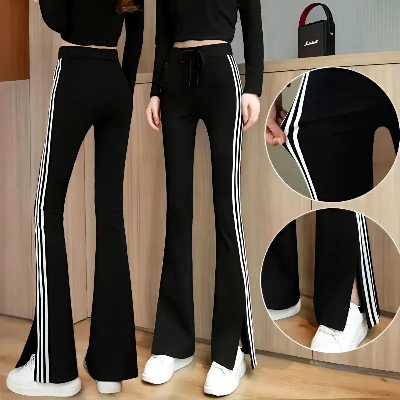 Women Casual Joggers Pants Fashion Streetwear Sports Pants Thin Stripe Color Sweatpants High Waist Trousers Split Plus Size