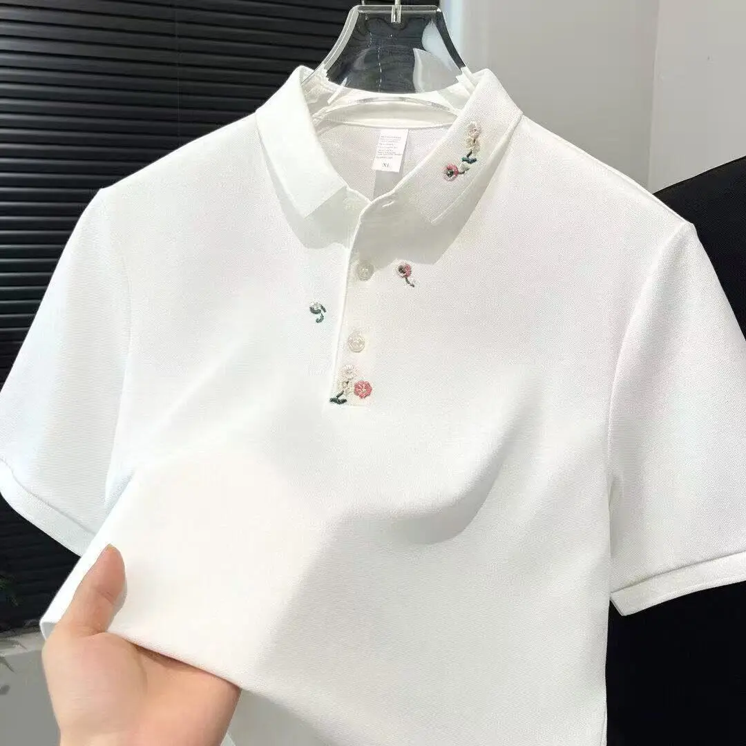 Mens Polo Shirts And T Shirts For Men Black Color Block Short Sleeve Spring New Fashion Versatile Trendy Top