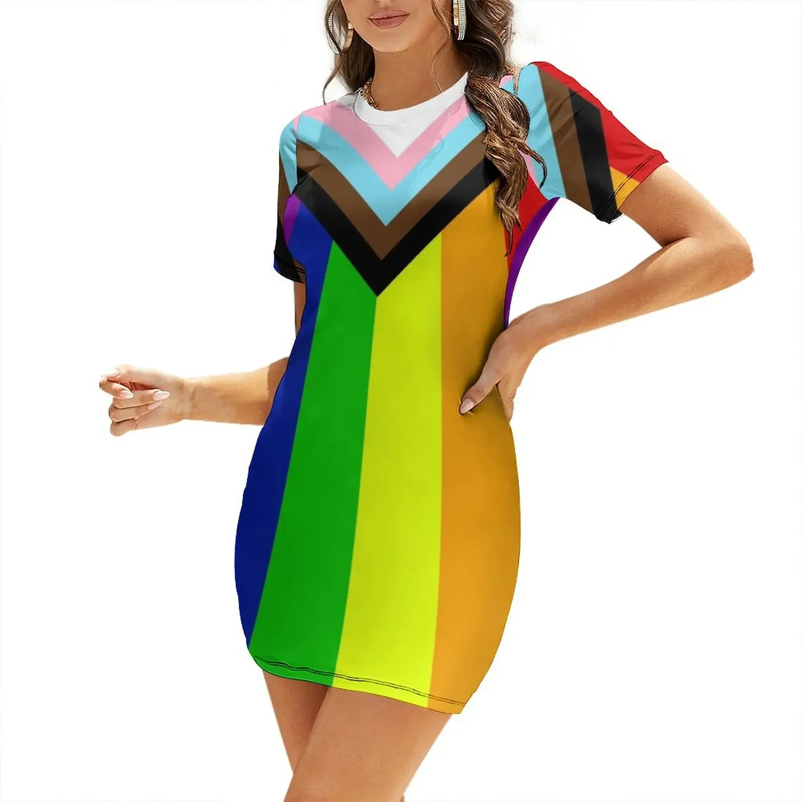 

“Progress” Pride Flag by Daniel Quasar Short-Sleeved Dress Beachwear Dress