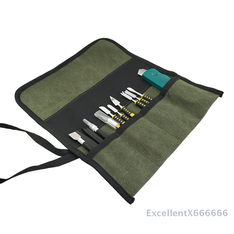 Versatile Woodworking Equipment Storage Bag Including Carving Chisels, Made Of Tough Canvas For Hobbyists And Professionals
