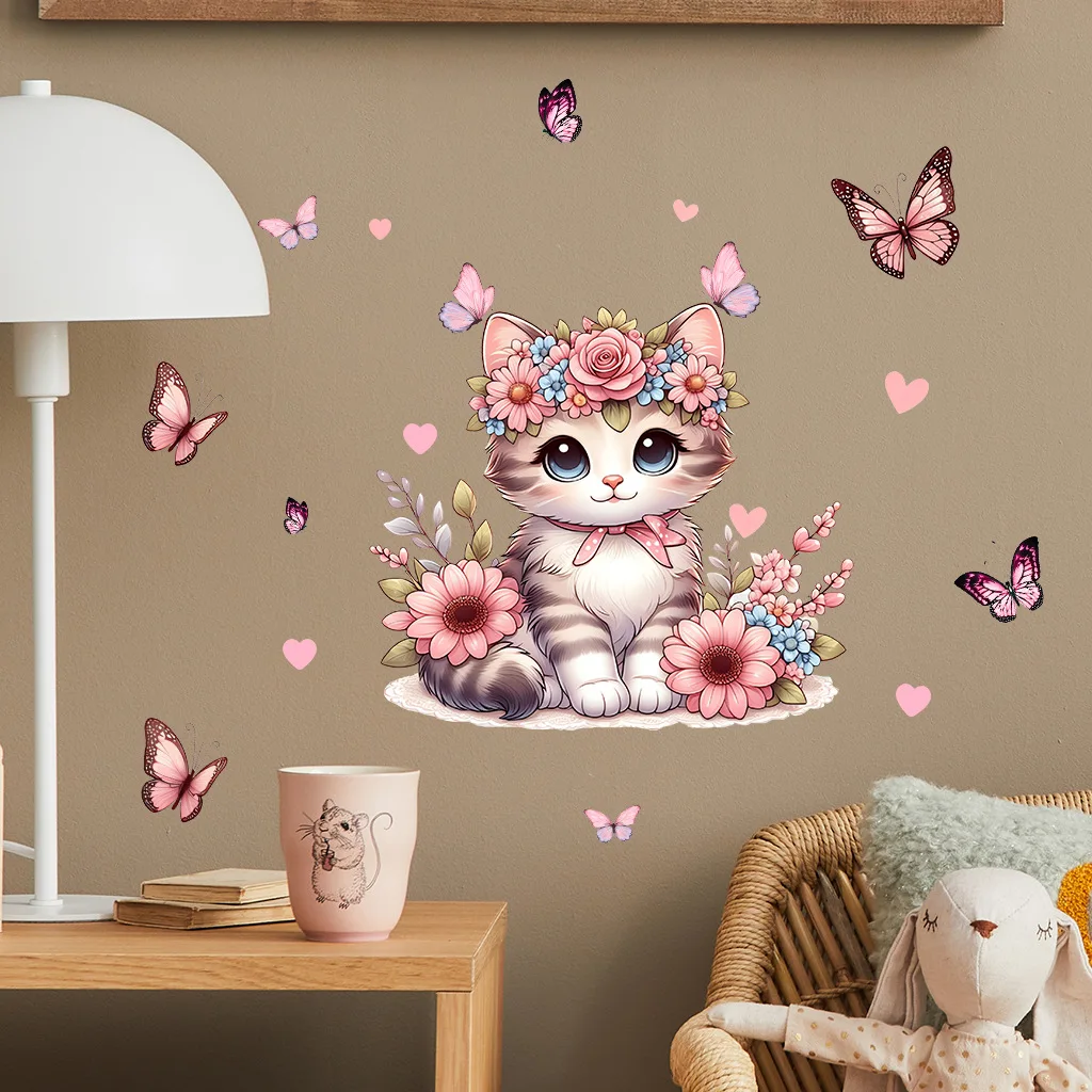 Luminous Cat Flower Butterfly Wall Sticker Glow In The Dark Decals For Children's Room Fluorescent Room Decor Home Decoration