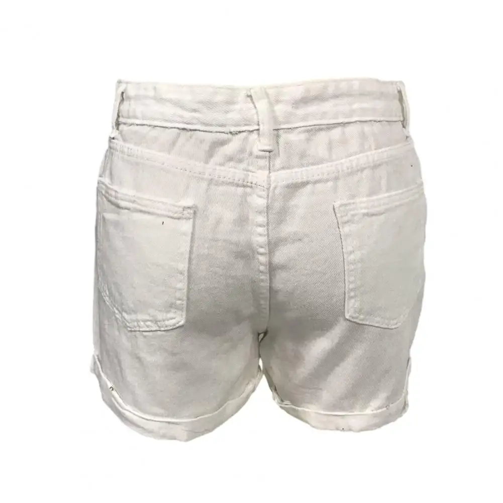 Женские хлопковые шорты. Стильные женские потертые джинсовые шорты с карманами. Джинсовые шорты с высокой талией на лето для A.