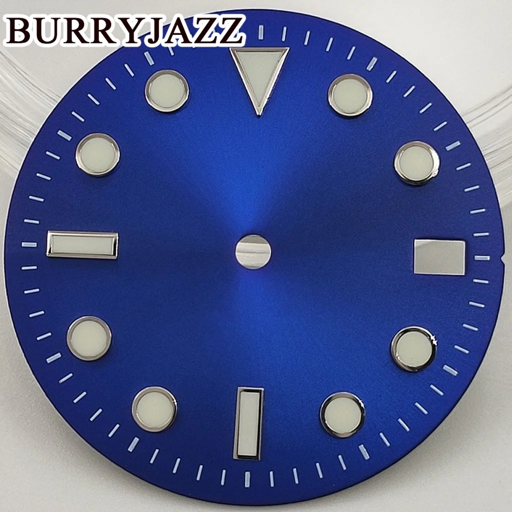 BURRYJAZZ 28.5mmNo Logo NH35 Watch Dials Black Blue Silver Green Orange Dial Green Luminous Fit 3 O\'clock 3.8 O\'clock Case Crown