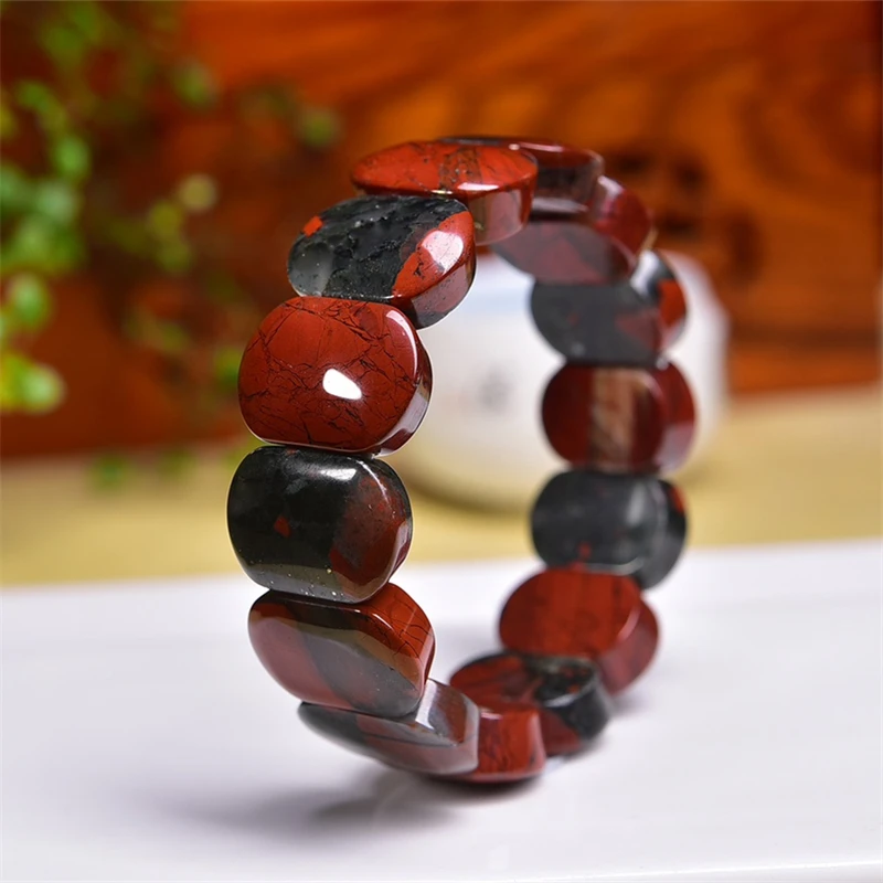 

1PCS Natural Dragon Blood Stone Bangle Women Men Charm Beads Lucky Chakra Jewelry Special Jewelry Gift 15X20MM