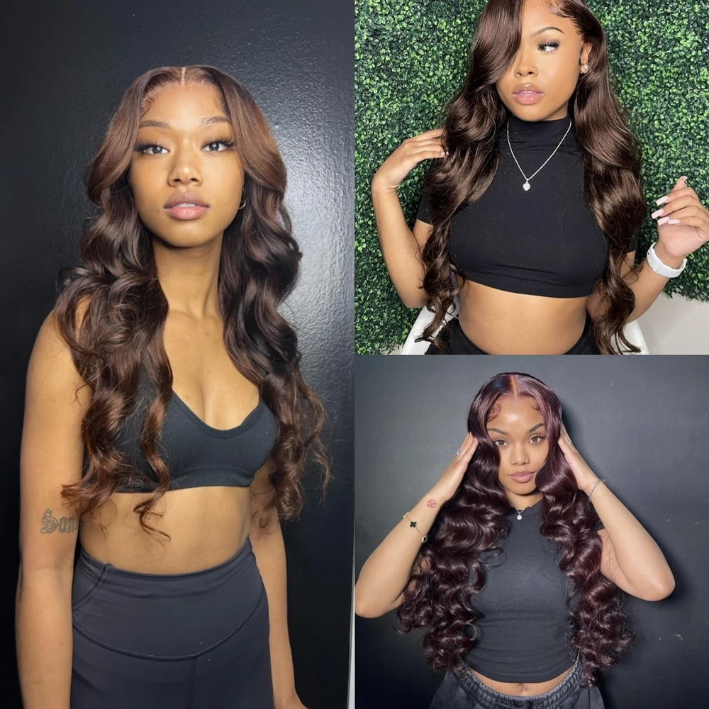 

Indian 13x6 HD Lace Frontal Wig Color 4# Body Wave Lace Front Human Hair Wigs For Women HD 6x6 Closure Lace Glueless Wig