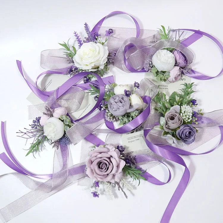 Lilac Artifical Boutonniere Flowers Bridesmaid Groomsman Marriage Wedding Party Accessories Corsages for Wedding