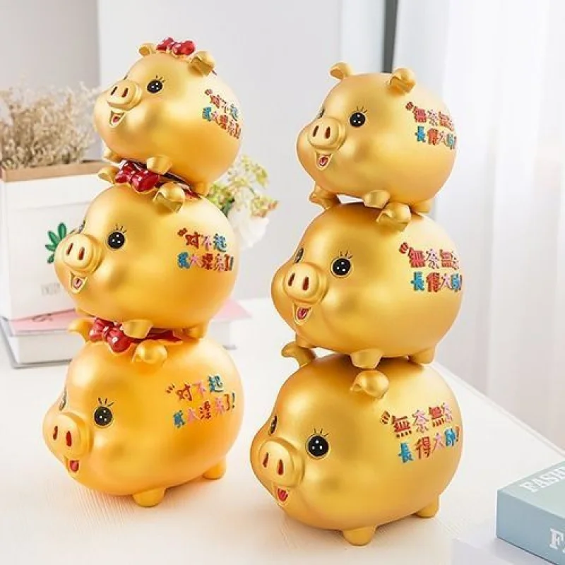 [Piggy Bank] cartoon golden pig shaped plastic piggy bank creative for children