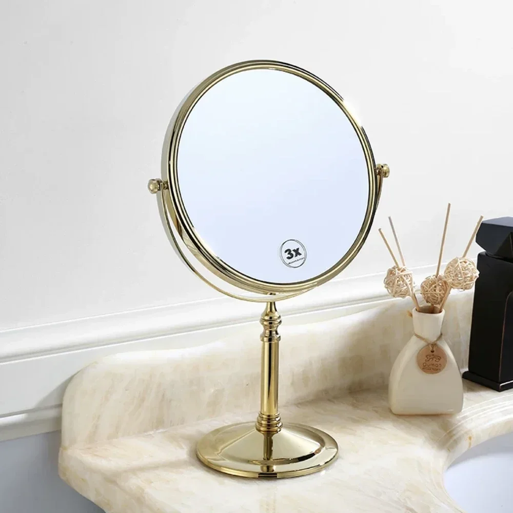 Makeup Mirror Rotate Beauty Mirror Counter Type Dual Side 3 Magnification Standing Cosmetic Mirror Wash Table Bathroom Mirror