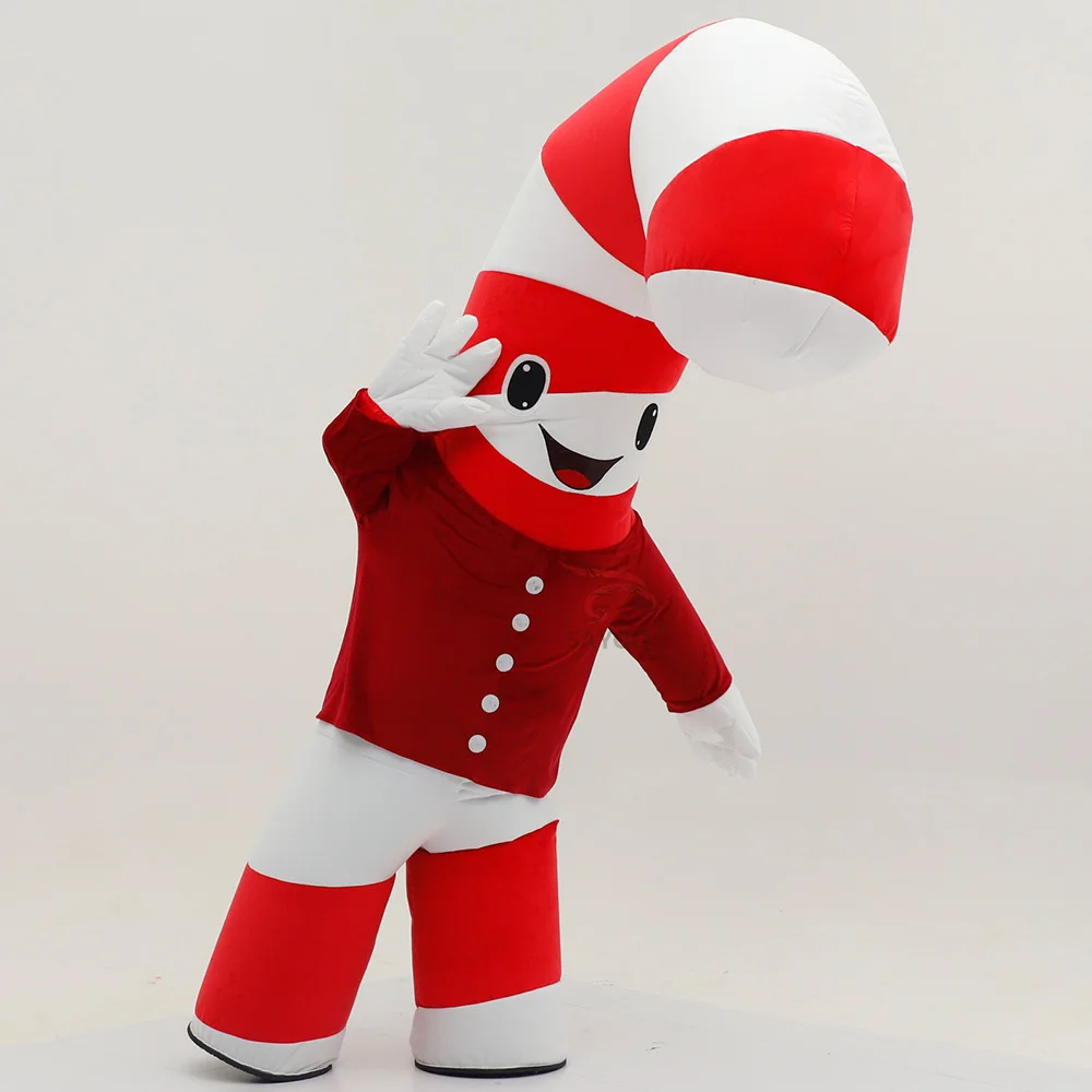 

Giant Inflatable Red Christmas Cane Candy Mascot Costumes Suitable for Festival Walking Carnival Performance Suit No Battery