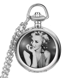 Marilyn Monroe Steampunk Quartz Pocket Watch with Embossed Key Ring Keychain Best Gifts for Men Women Kids