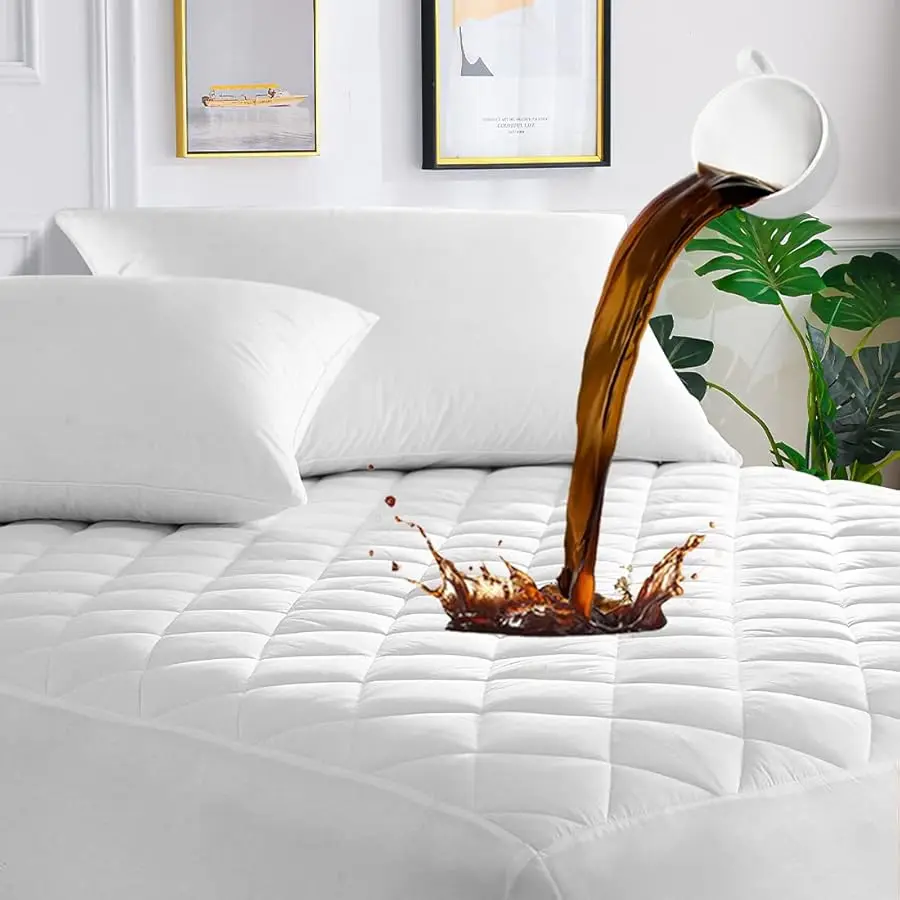 

Queen Mattress Protector Waterproof, Deep Pocket Mattress Pad Co er Fits to 6''-21'', Breathable Hollow Cotton Filling Quilted M