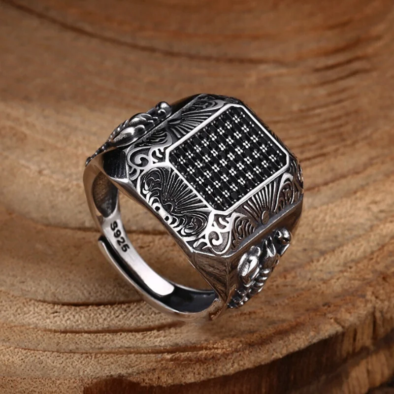 BOCAI S925 Sterling Silver Rings for Men Women Ancient Scorpion Pattern Micro Black Zircon Fashion Punk Jewelry Free Shipping