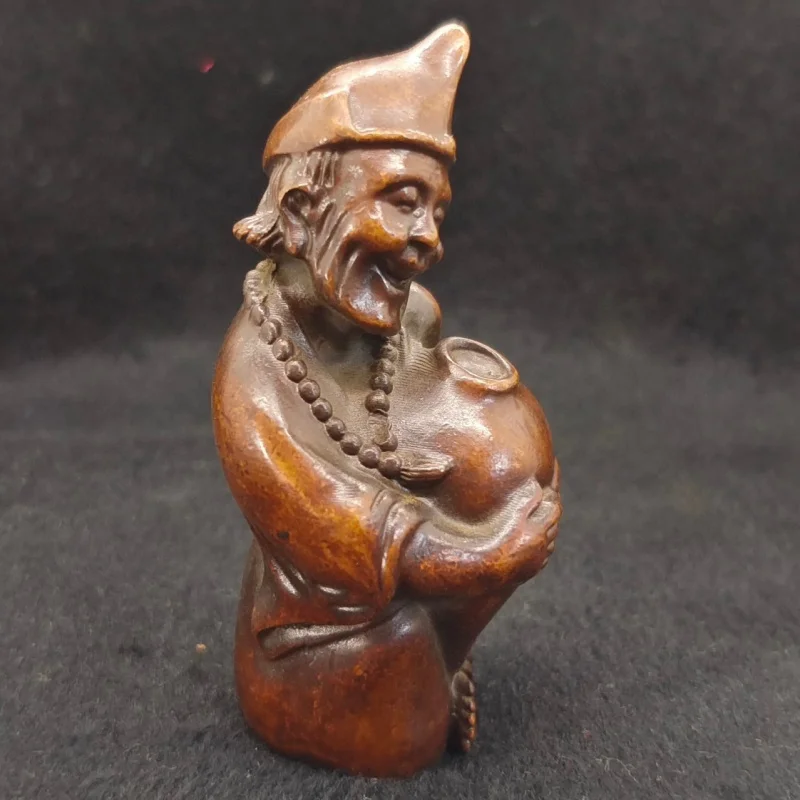Antique Collectible: Drunk Monk Jigong, Living , Dragon-Slashing Arhat Buddha Statue, Imitation Purple Bronze Patin