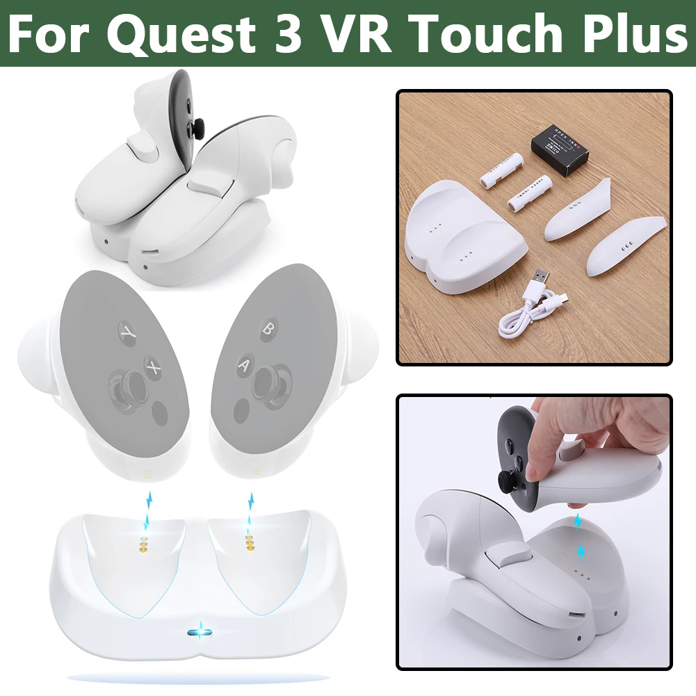 Dual Controller Fast Charging Station with 2 Rechargeable Batteries 20W Fast Charging for Oculus/Meta Quest 3 for Oculus Quest 3