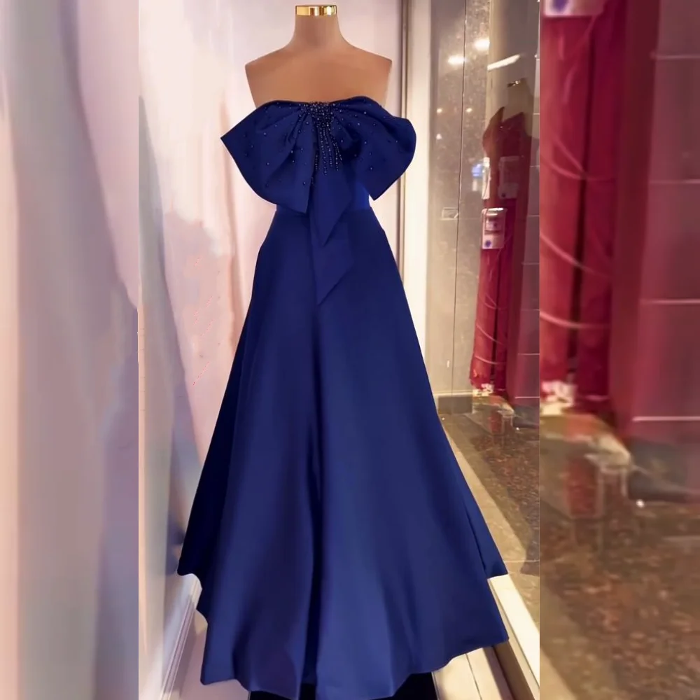 

Customized Charmeuse BowRhinestone StraplessA-line Long Dresses Women's Evening Bespoke Occasion Gorgeous Elegant Formal