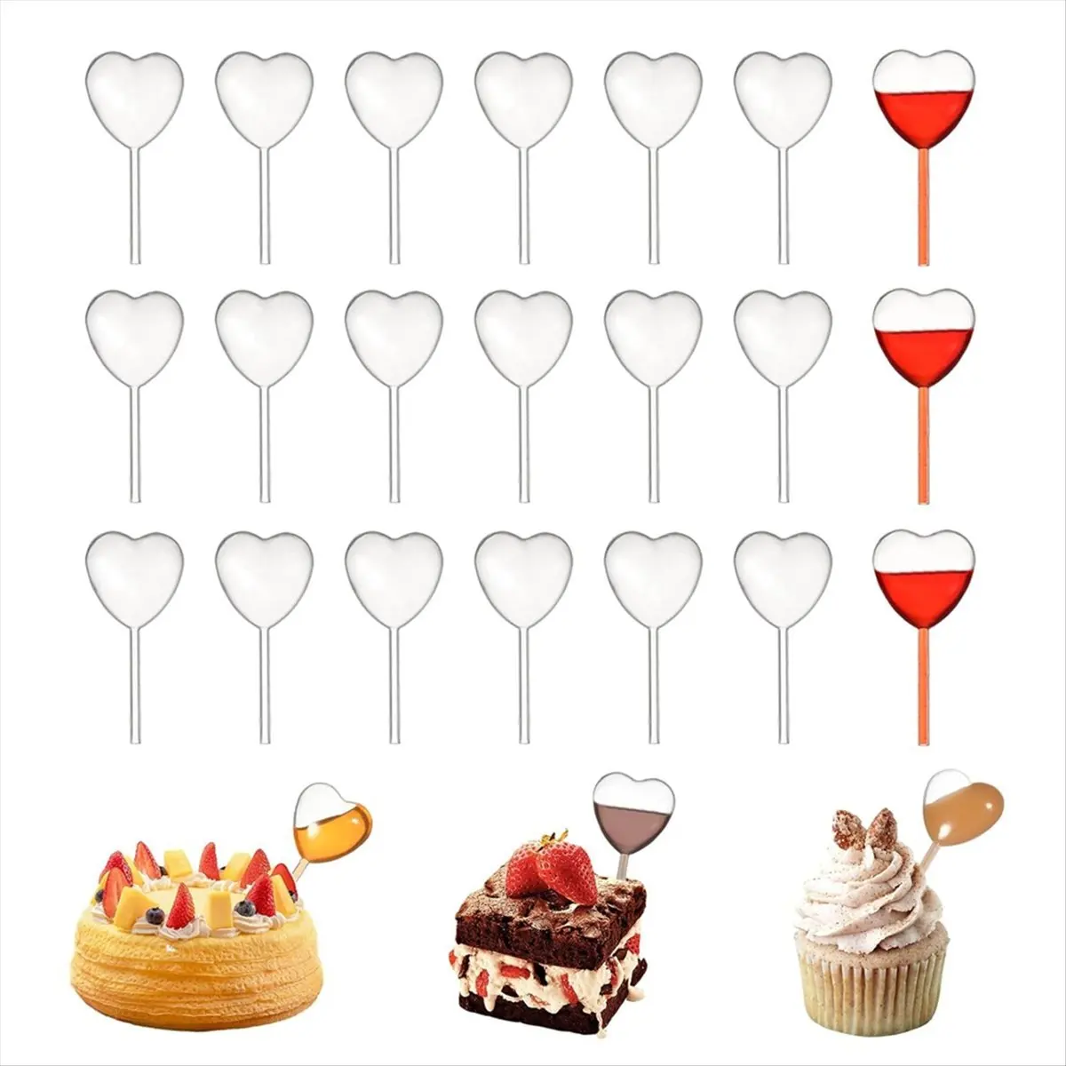 FTGT-100 Piece Paper Cupcake and Jam Dropper Decoration Set, Plastic Eye Dropper, Dessert Pipette (Heart-Shaped)