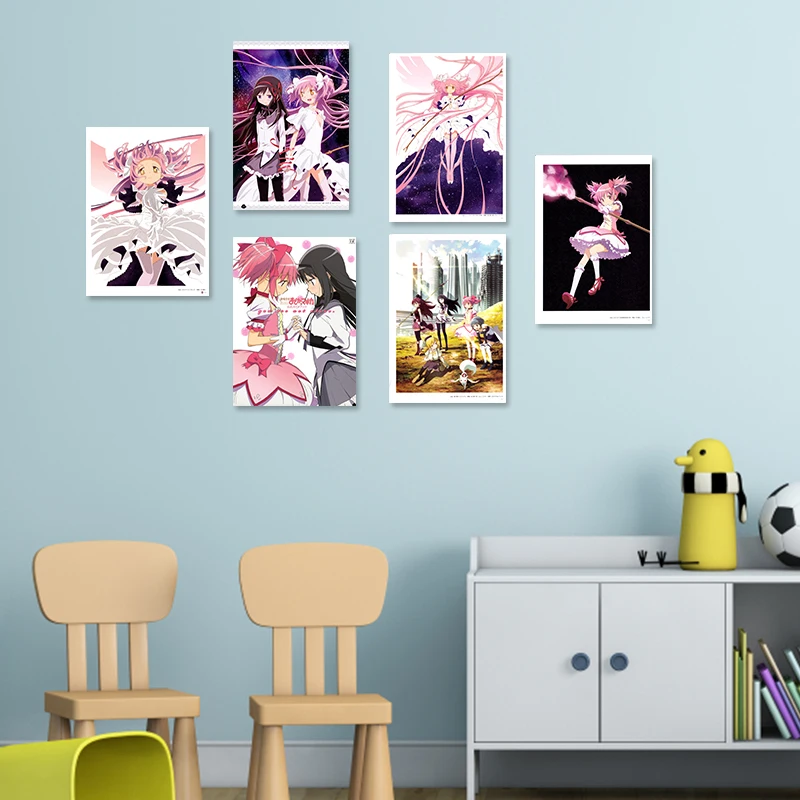 ملصق قماش مطبوع HD Puella Magi Madoka Magica ، مانجا كرتونية ، غلاف مجلة ، ملصق فتاة أنيمي ، ديكور جداري منزلي