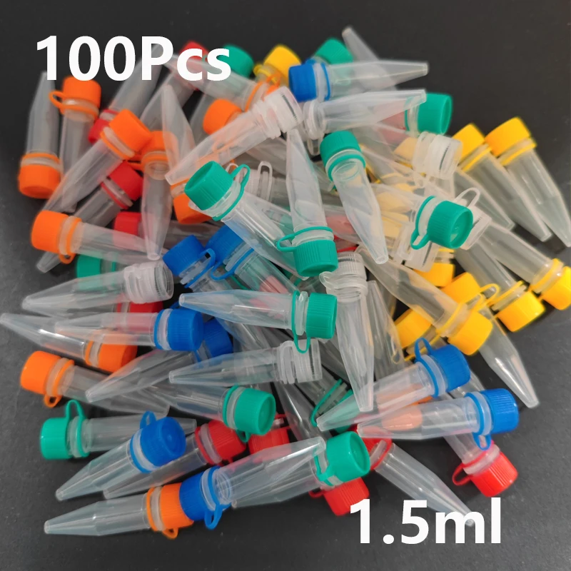 100pcs PP 1.5ml microcentrifuge tube centrifuge color tubes with screw cap plastic cryotube lab test tubes for experiment.