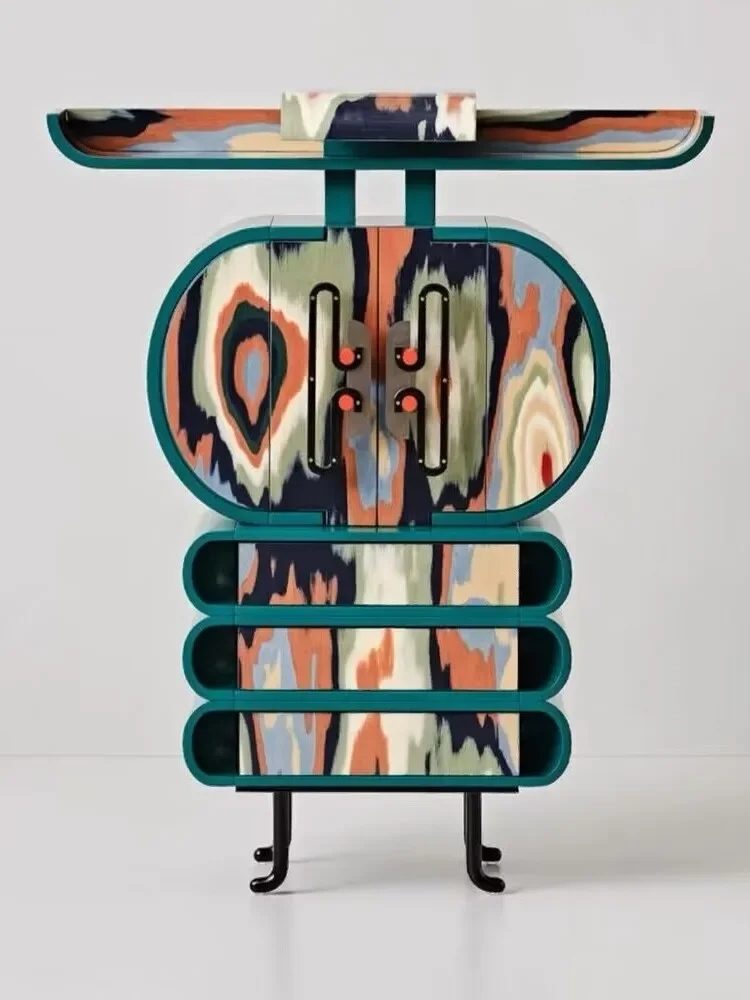 Art painting Color household solid wood dining side cabinet Wall designer Creative chest owl Simple storage