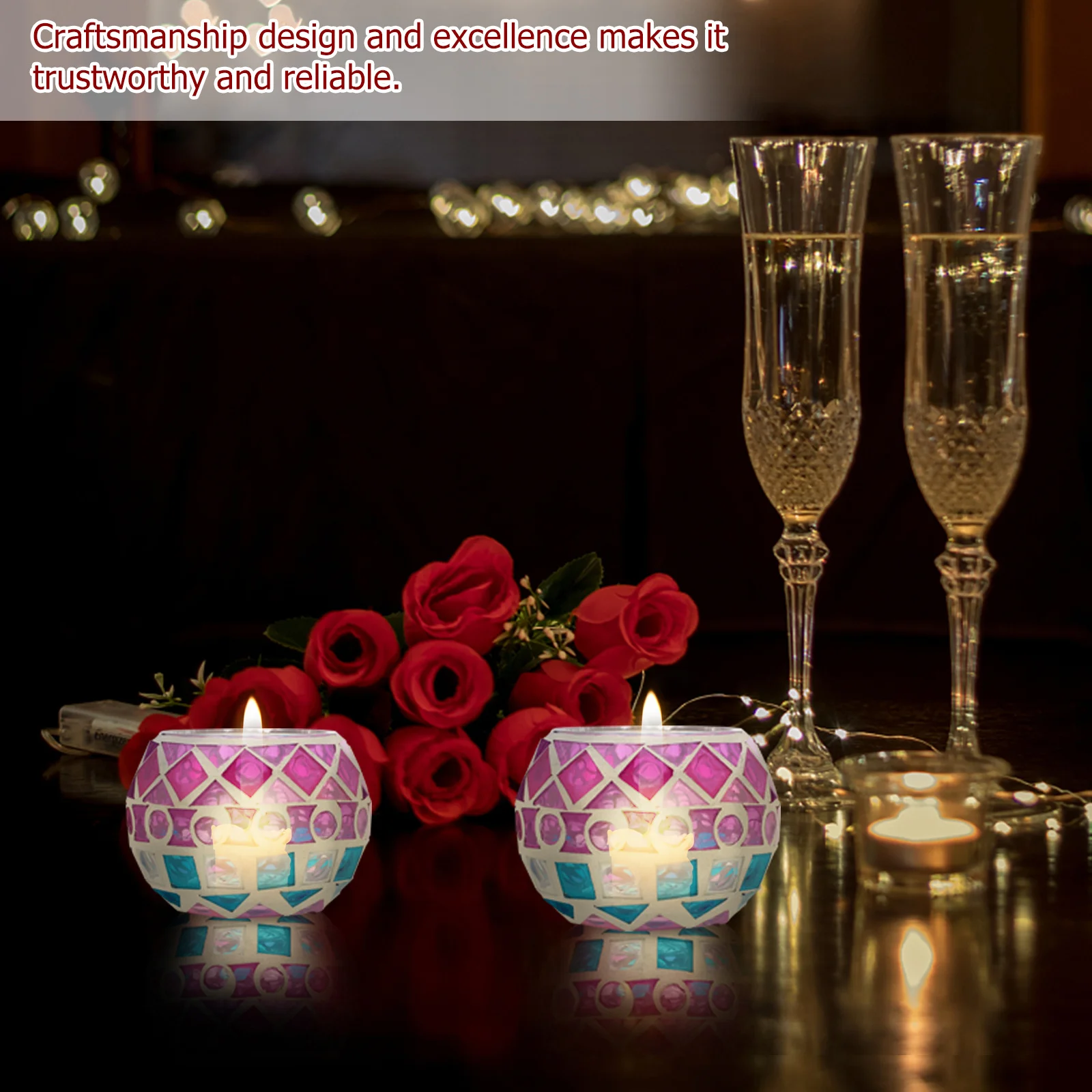 

Stylish Mosaic Colorful Glass Holder Decor Table Adornment Romantic Tealight Holders Tea Light Holder