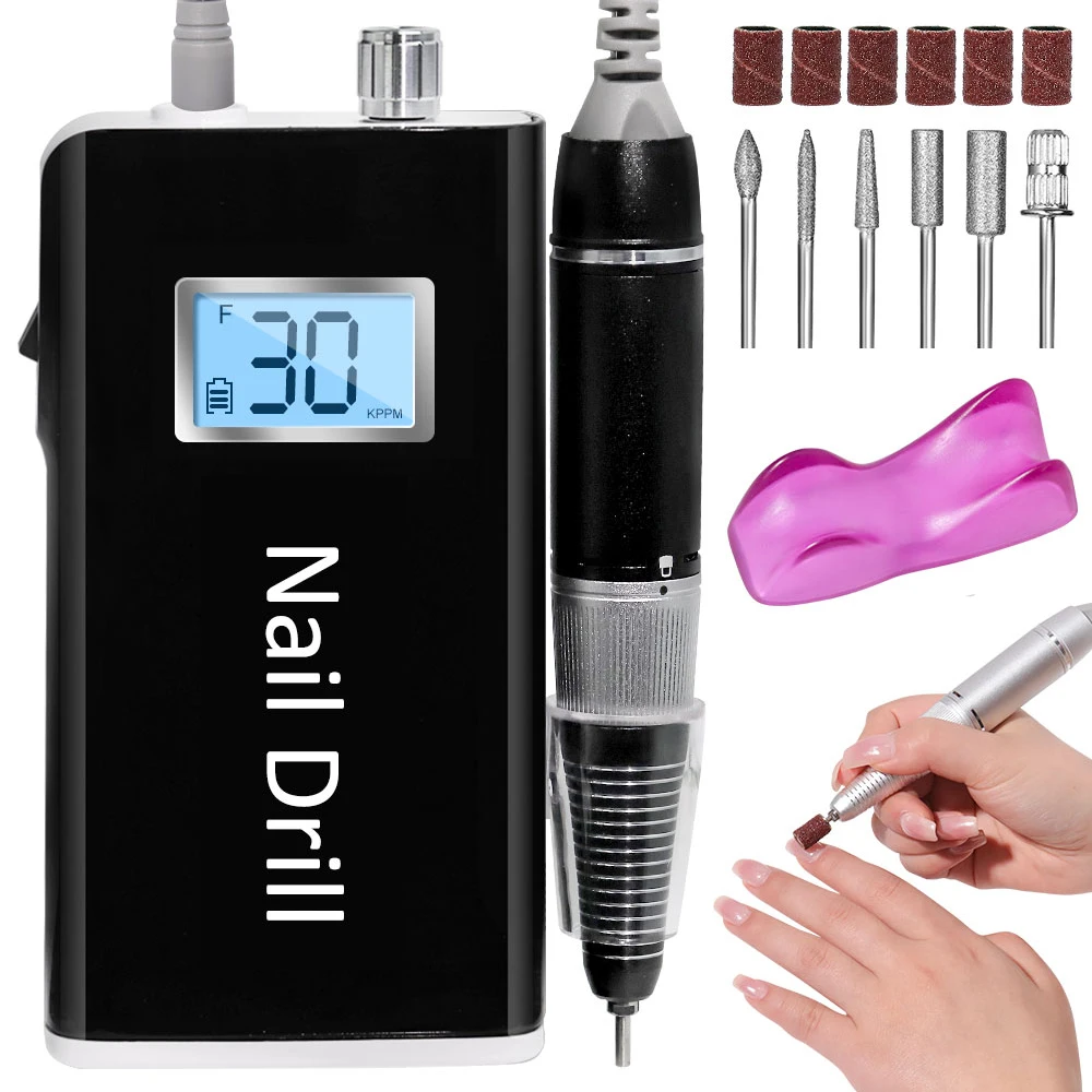 MOSKANY 35000RPM Rechargeable Electric Portable Nail Drill Machine With LCD Display Black White Nails Sander for Manicure Tools