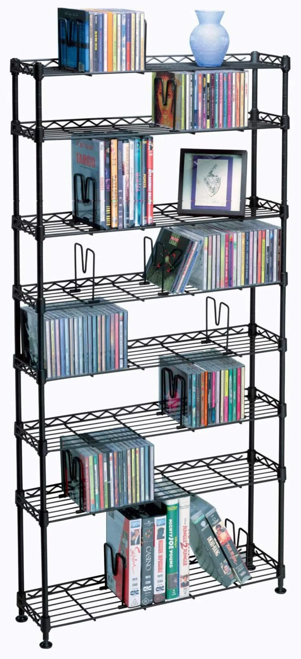 8-Tier Heavy Gauge Steel Wire Storage Shelving holds up to 440 CD or 228 DVD or 264 Blu-Ray Video Game discs also great Black