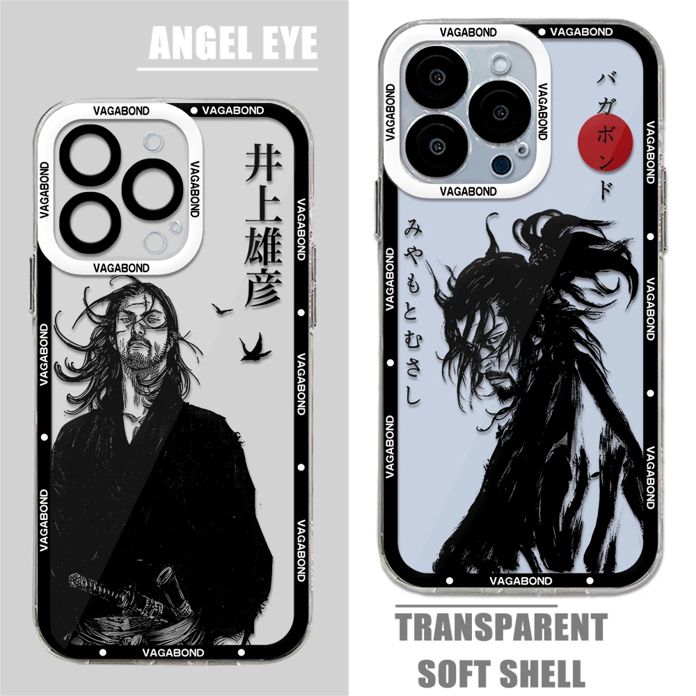 Japanese Vagabond Samurai Miyamoto Musashi Phone Case For iPhone 15 14 13 12 11 Mini Pro Max X XR XSMax 7 8 Plus SE Clear Cover