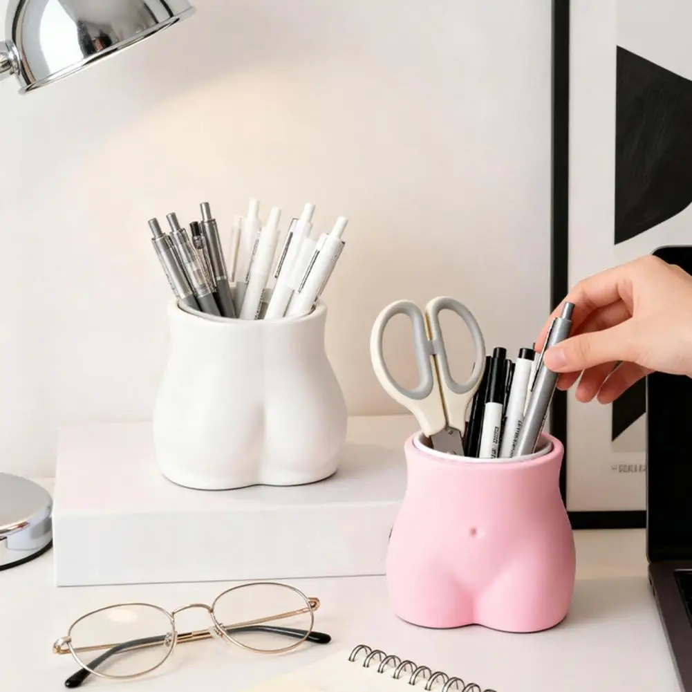 Cute Pen Holder White Desk Organizer Cute Butt-shaped Pen Holder Desktop Organizer Cartoon Storage Box for Office Supplies