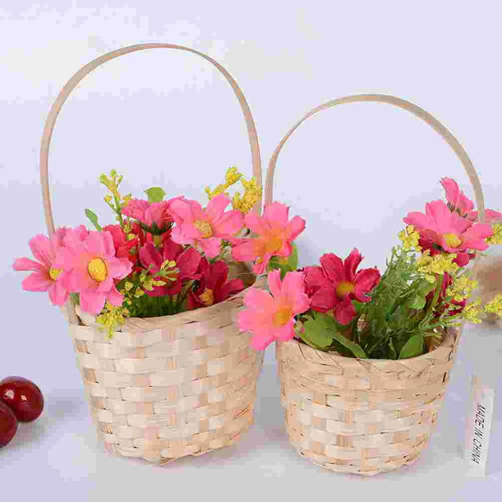 5 Pcs Woven Toy Basket Flower Vegetable Holder Flowerpot Shopping Rectangle Planters Picnic