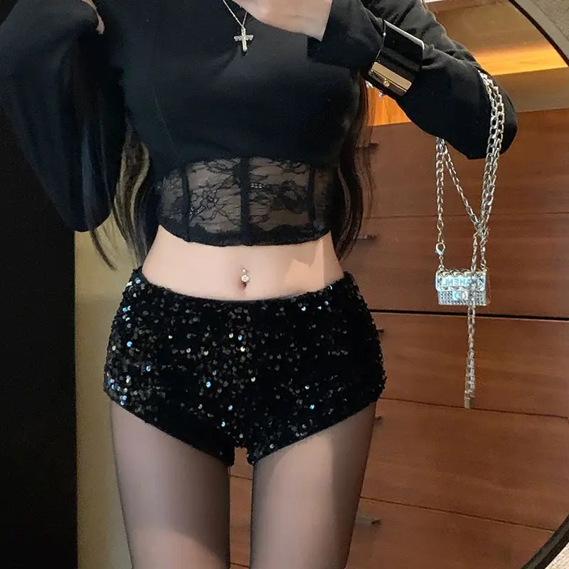 Sequined Casual Shorts Women's Summer Senior Sense Spice Girl Hip-wrapped Pants Versatile Low-rise Straight A-word Hot Pants