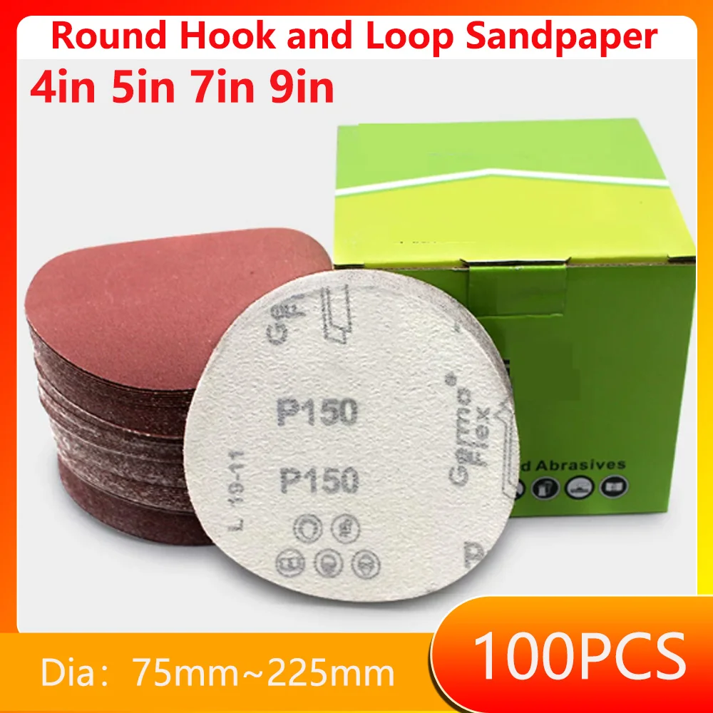 100pcs/Set 4In 5In 7In 9In Round Hook and Loop Sandpaper Woodworking Metal Grinding Disc Abrasive Polishing Tool For Polishing