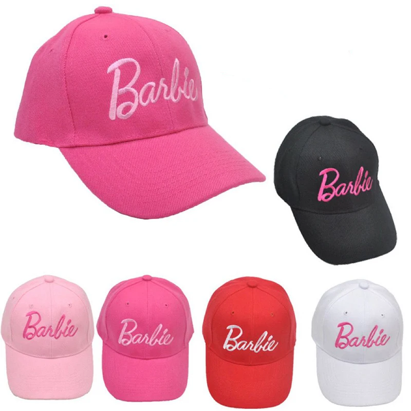 Outdoor Shading Barbie Pink Baseball Caps with Embroidery Letter Curved Brim Adjustable Women Hats for Girls Fashion Accessories