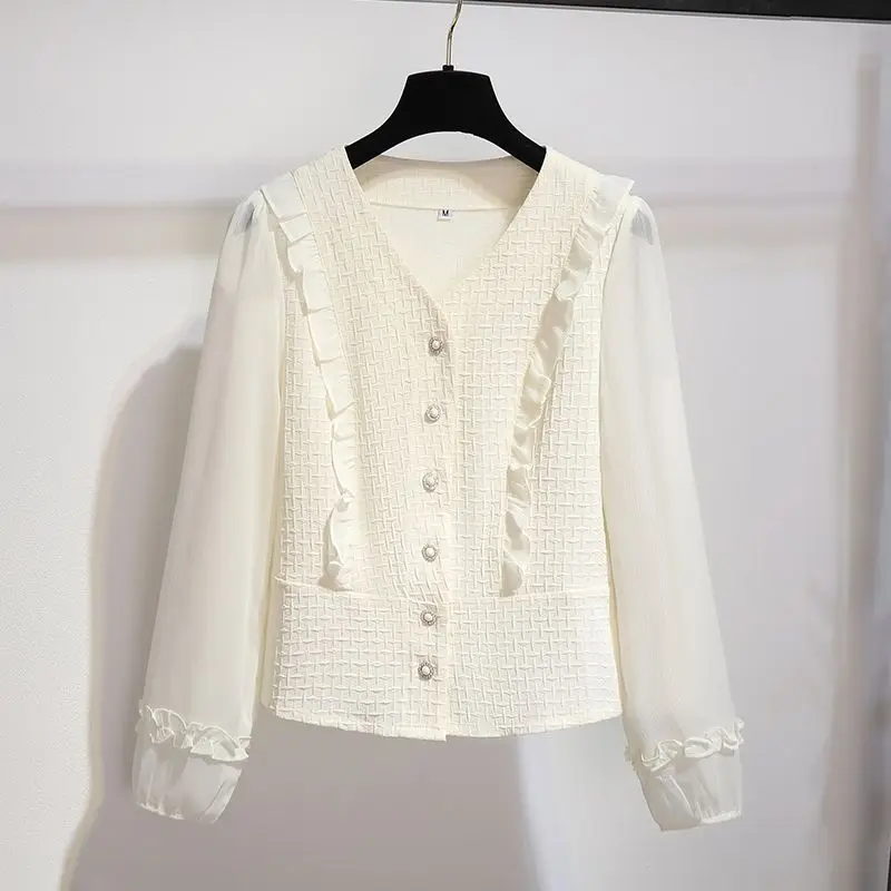 

Women's Clothing 2023 Spring Autumn New Arrival French Fashion Elegant Temperament Small Fragrance V-Neck Loose Slim Shirt