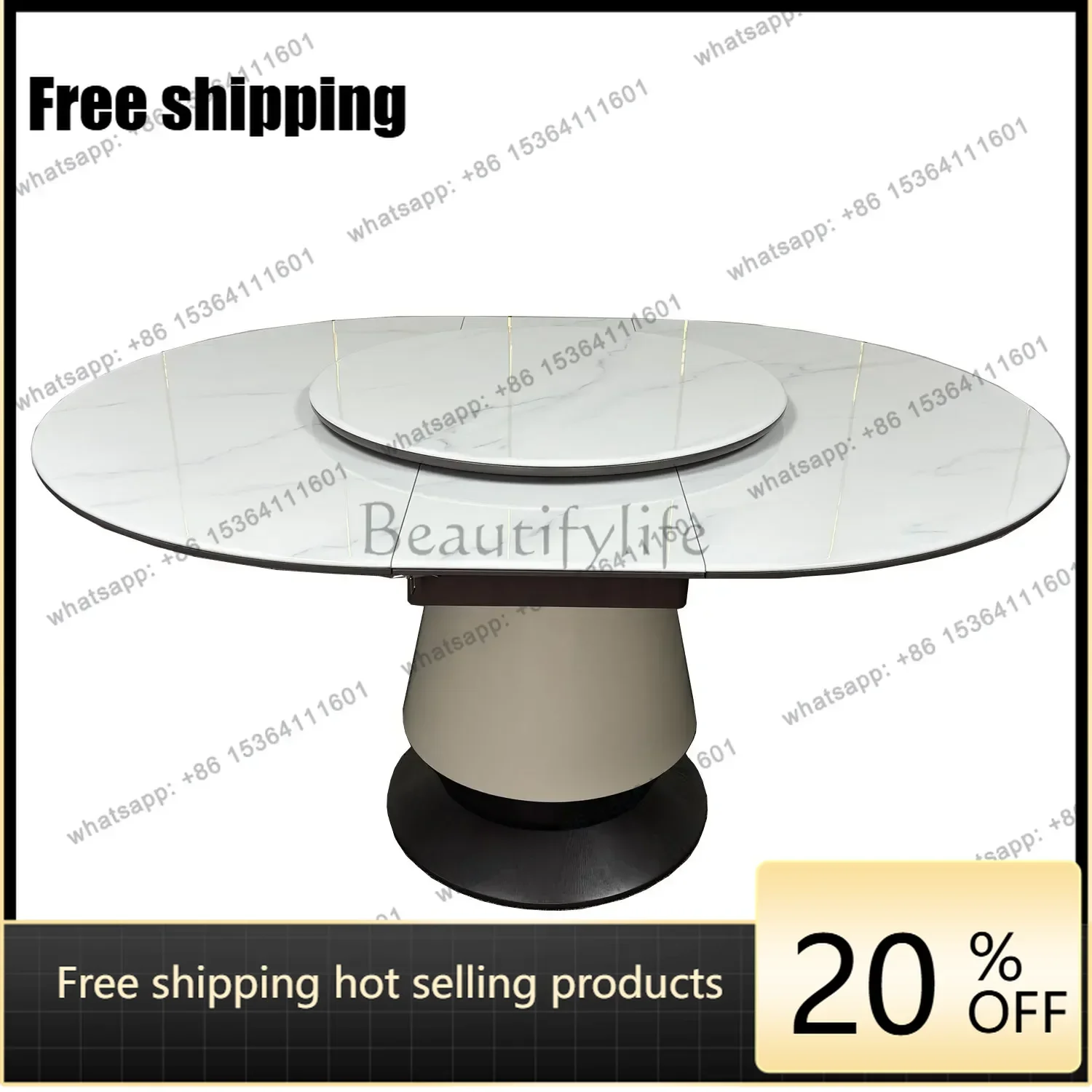 Factory Customization02Nordic slate dining table household variable round table turntable rotation