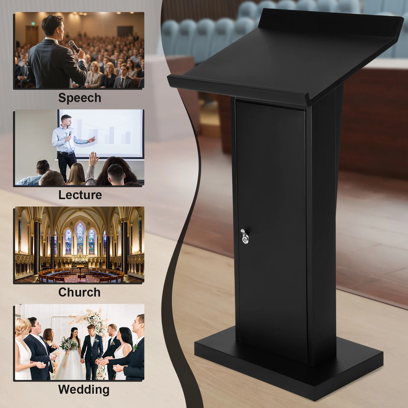 Office Reception Table Multi-Purpose Heavy Duty Metal Lecterns Large Capacity Slant Desktop Podium for Church School Office Home