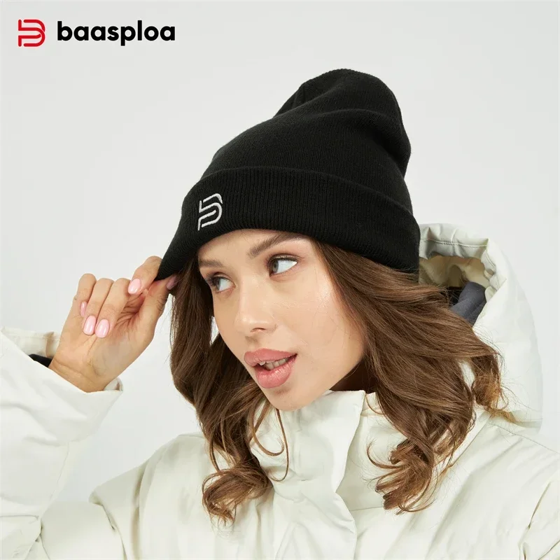 

Baasploa Women Hats Autumn Hip Hop Street Outdoor Casual Elastic Knitted Hats Female Fashion Solid Color Wool Warm Beanies Cap