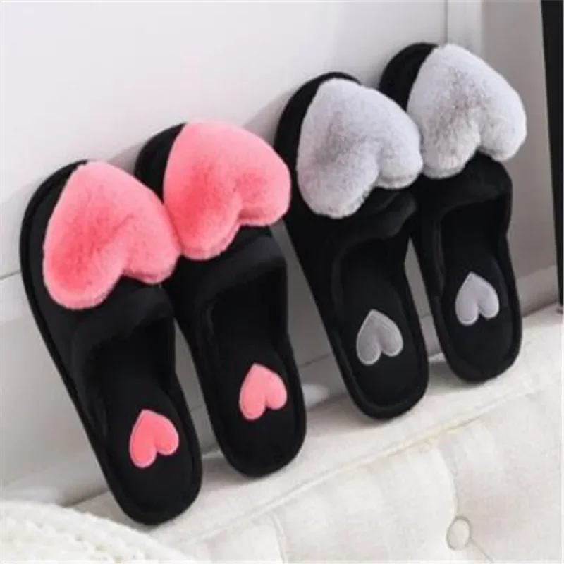 

Women Slippers Winter Home Shoes Women House Slippers Warm Love Heart Non-Slip Floor Home Furry Slippers Fashion fur slides