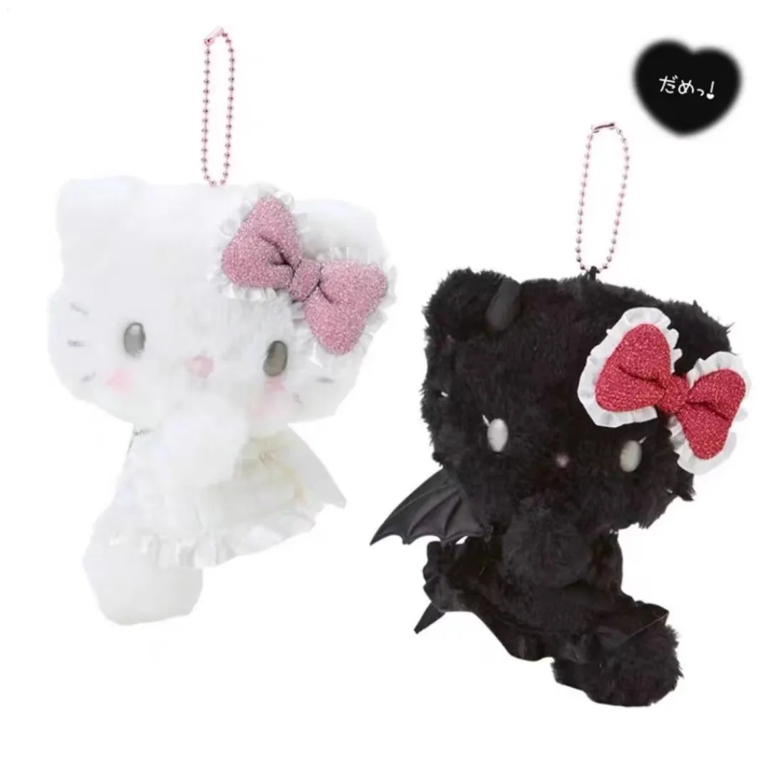 귀여운 산리오 천사와 악마 시리즈 헬로 키티 플러시 장난감 카와이 애니메이션 인형 품목 키 체인 펜던트 그릴스 절묘한 생일 선물