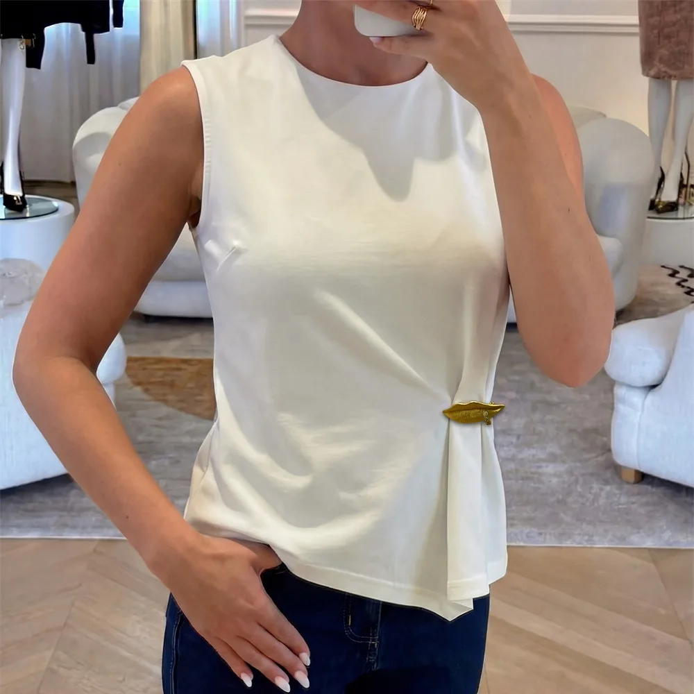 

Женский топ 2026, трикотажный, асимметричный, с металлической пряжкой, корсетный, женская одежда, жилет, новая мода Y2K, универсальный, пуловер-бюстгальтер