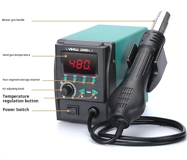 

2009D-I Digital Hot Air Rework Station 100-480°C 4 Temperature Memory Modes for Welding and Repair Tools