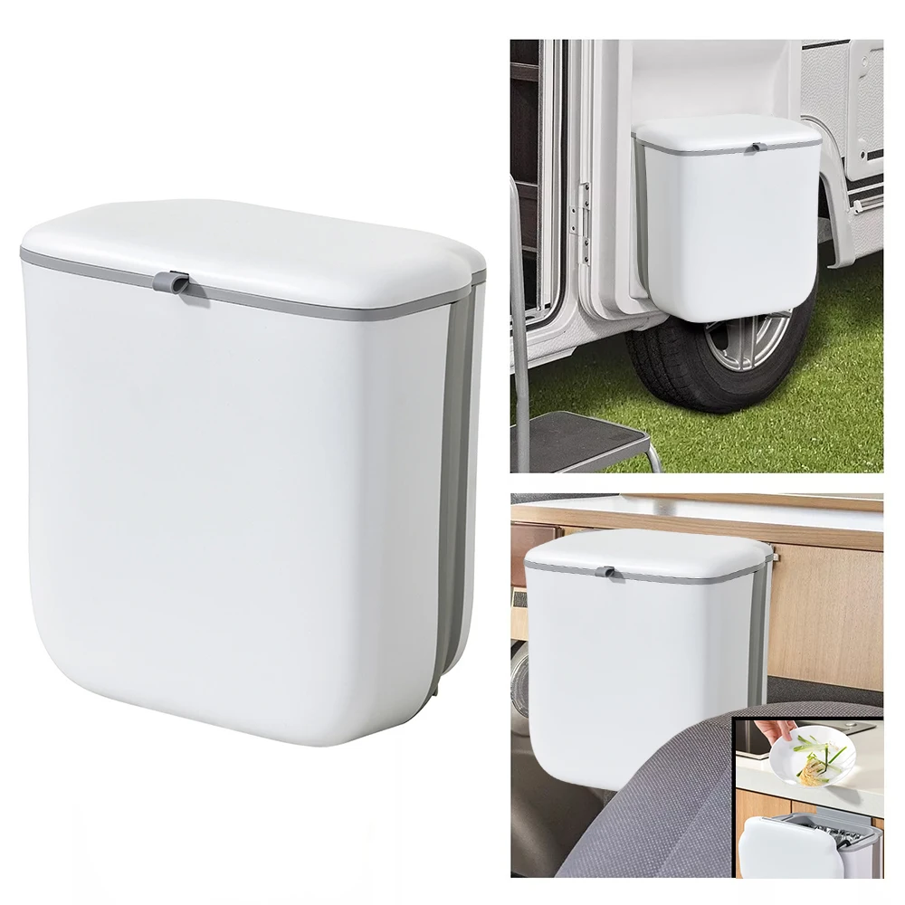 

Caravan Collapsible Trash Can Foldable Large Capacity Trash Bin With Sliding Lid Camping Boats Caravan Motorhome RV Accessory