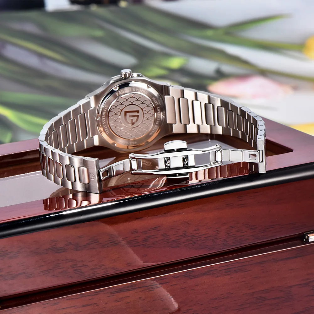 2025 باجاني تصميم ساعة نسائية موضة كوارتز ساعة نسائية متعددة الوظائف كرونوغراف مرحلة القمر ساعة تاريخ أوتوماتيكية صندوق هدايا #5