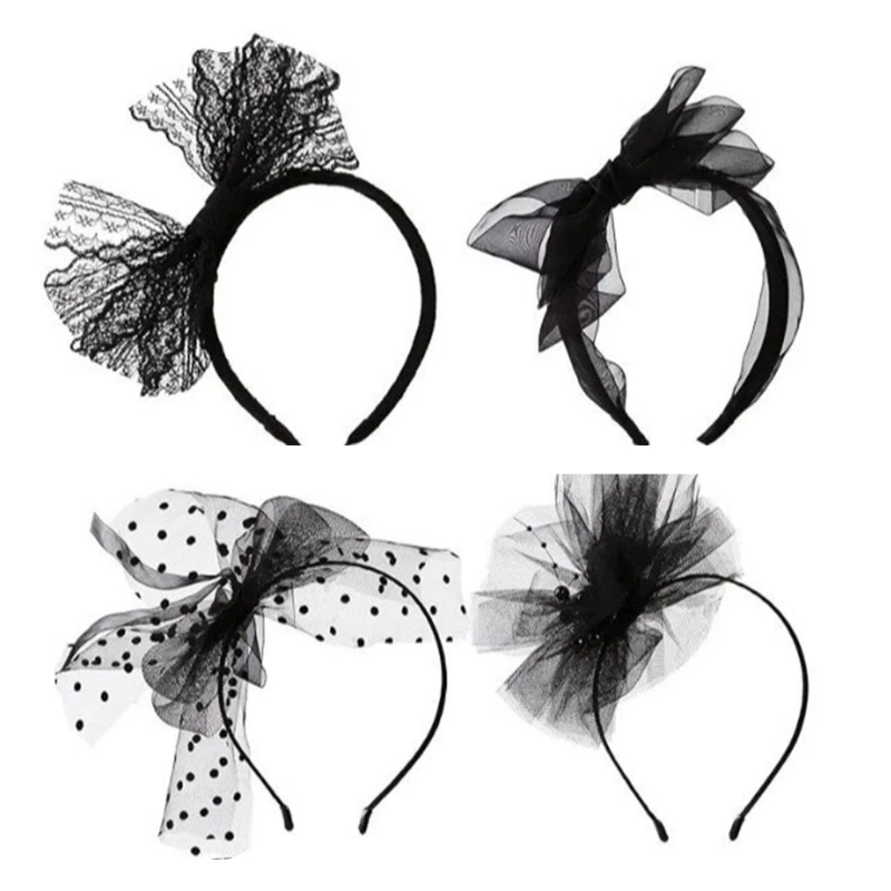 4pcs Sophisticated Sheer Bows Hairbands for Ladies Mesh Fabric Headband Comfortable Hair Ornament for Everyday Use Drop Shipping