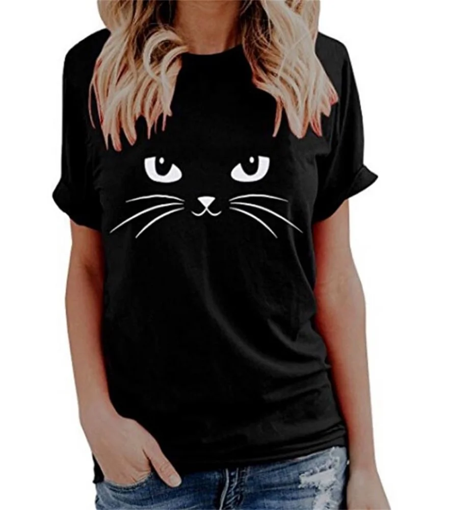 

Women's cat printed short sleeved shirt