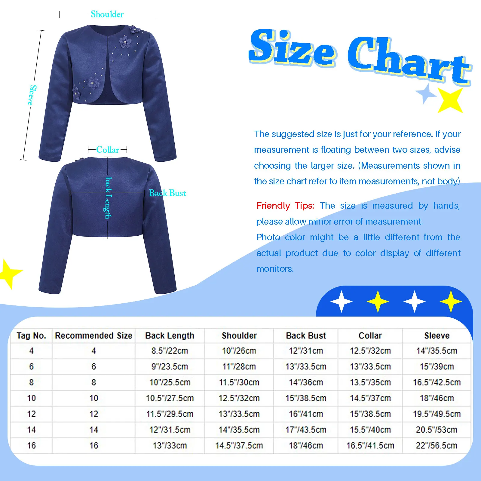 Girls Satin Bolero Jackets Kids Flower Elegant Cardigan Long Sleeve Open Front Shrug Cape Wedding Party Baptism Dress Outwear